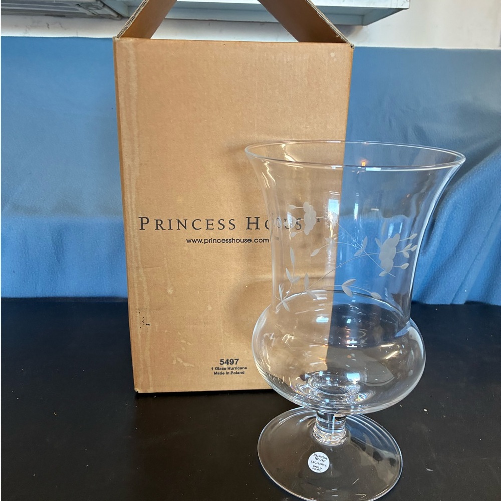 Princess House Etched Glass Hurricane Vase